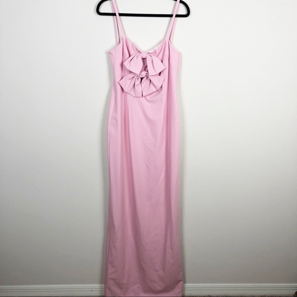 Black Halo Eve Milayla Bow Embellished Gown Pastel Pink Formal Evening Solid - Picture 2 of 11